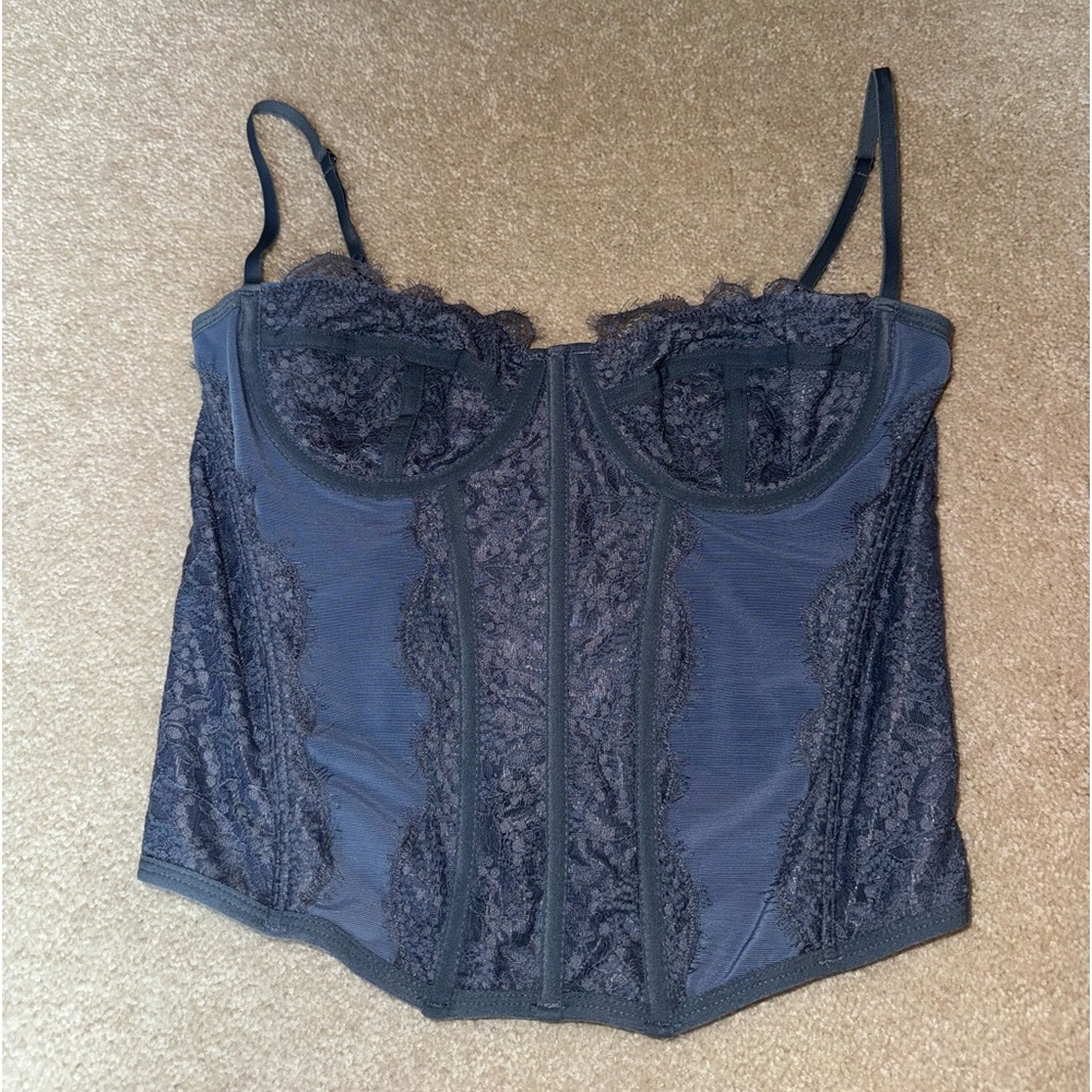 Out From Under Blue Modern Love Lace Corset Top